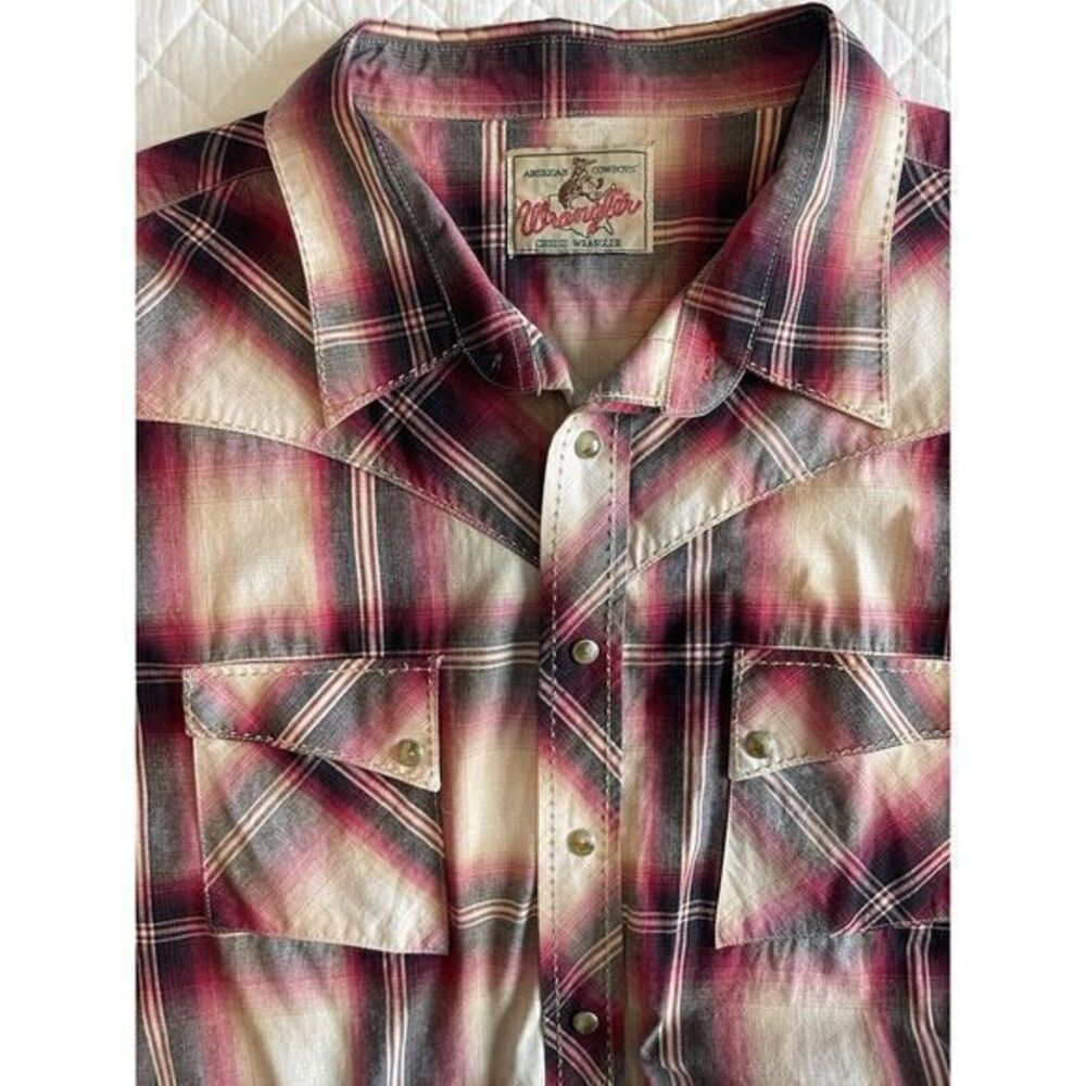 Vintage Wrangler Shirt Mens 2XL Red Plaid Short Sleeve Pearl‎ Snap Western